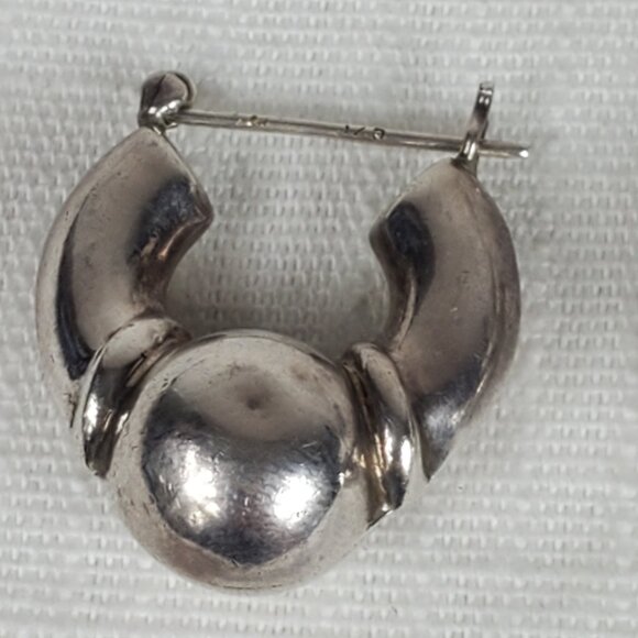 Vintage Chunky Huggie Hoop Hollow Earrings Silver 925 - Picture 9 of 9